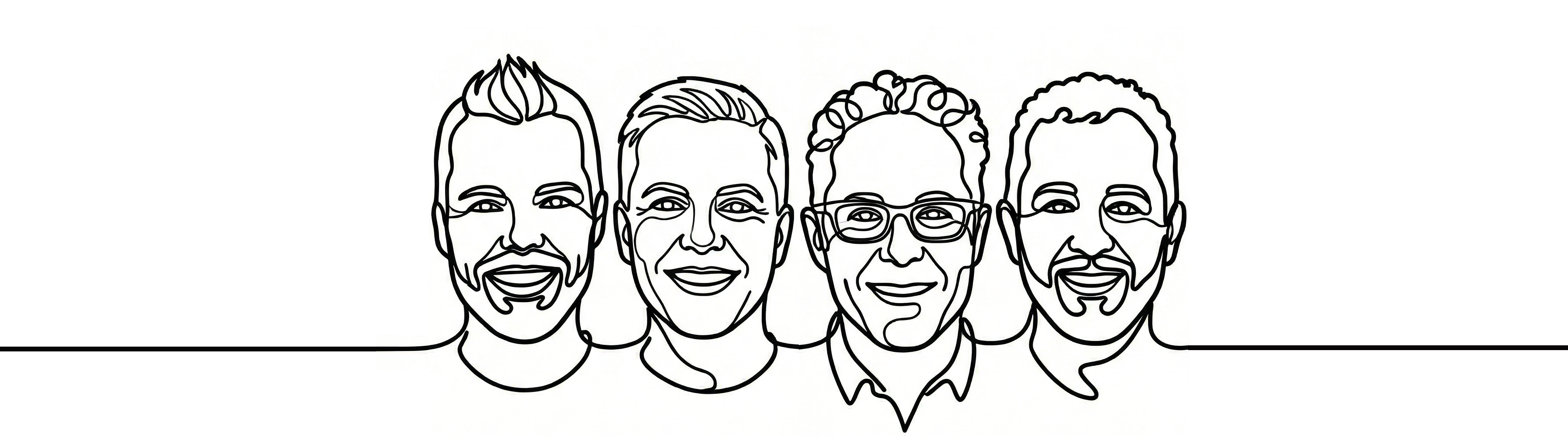 Illustrated portraits of the four Funnel Dynamics founders